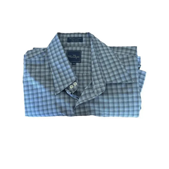 Facconable Men's Blue Gingham Long Sleeve Button Down Shirt Size XXL - Picture 2 of 7